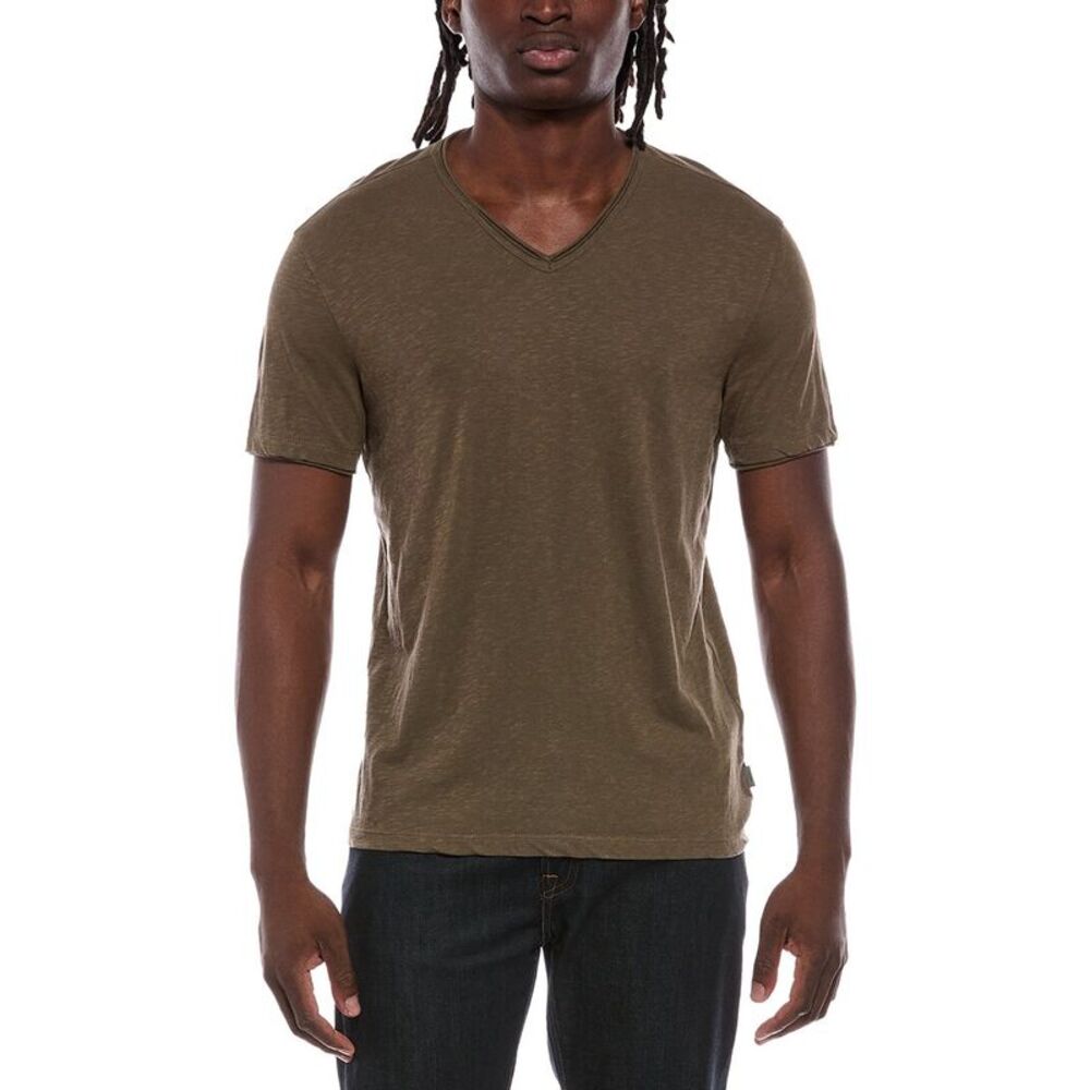 John Varvatos Mens Miles Slub V-Neck Shirt, Brown